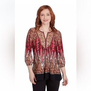 NWT Ruby Rd. Boho Embellished Placket Decorative
Border Print Knit Tunic Medium